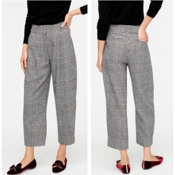 NEW! J.Crew  Wool Blend Houndstooth Trouser Pants Black White SZ 2 - Picture 1 of 11